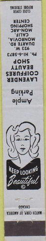 Matchbook Cover - Lavender Beauty Shop Monrovia CA girlie 10 Strike