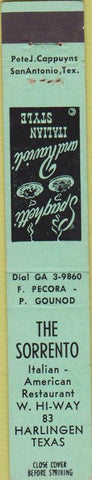 Matchbook Cover - The Sorrento Italian Food Harlingen TX 10 Strike
