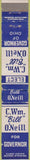 Matchbook Cover - Bill O'Neill for Governor Ohio OH WORN 10 Strike