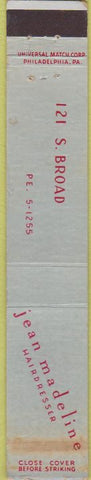 Matchbook Cover - Jean Madeline Hairdresser Salon Philadelphia PA WORN 10 Strike