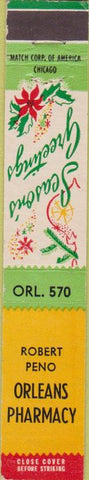 Matchbook Cover - Orelans Pharmacy Robert Peno 10 Strike