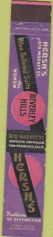 Matchbook Cover - Hersh's Fashions Beverly Hills CA women's suits 10 Strike