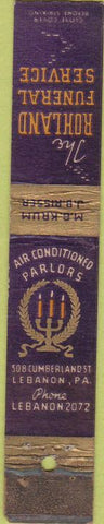 Matchbook Cover - Rohland Funeral Service WORN Lebanon PA 10 Strike