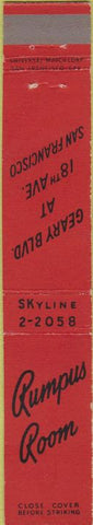 Matchbook Cover - Rumpus Room San Francisco CA 10 Strike