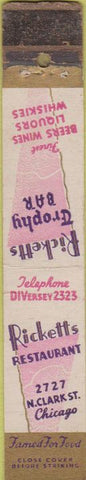 Matchbook Cover - Rickettts Restaurant Chicago IL WORN 10 Strike