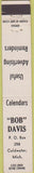 Matchbook Cover - Bob Davis Coldwater MI Advertising Calendars 10 Strike