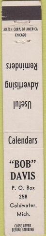 Matchbook Cover - Bob Davis Coldwater MI Advertising Calendars 10 Strike