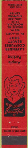 Matchbook Cover - Lavender Beauty Shop Monrovia CA girlie 10 Strike