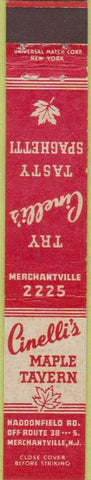 Matchbook Cover - Cinelli's Maple Tavern Merchantville NJ 10 Strike