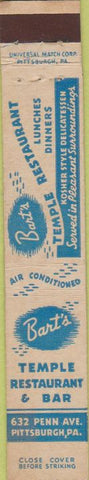 Matchbook Cover - Bart's Temple Restaurant Pittsburg PA 10 Strike
