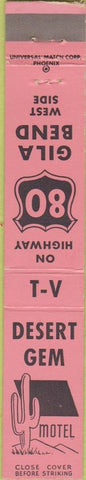 Matchbook Cover - Desert Gem Motel Gila Bend AZ cactus 10 Strike