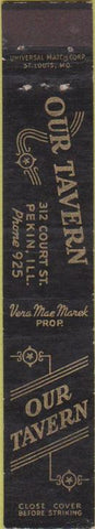 Matchbook Cover - Our Tavern Pekin IL 10 Strike