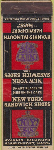 Matchbook Cover - New York Sandwich Shop Harwichport MA Hyannis Falmouth