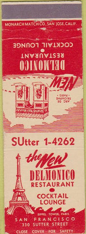 Matchbook Cover - New Delmonico Restaurant San Francisco CA