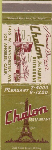 Matchbook Cover - Chalon Restaurant Los Angeles CA