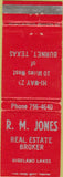 Matchbook Cover - Rm Jones Real Estate Burnet TX