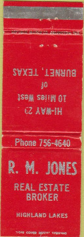 Matchbook Cover - Rm Jones Real Estate Burnet TX