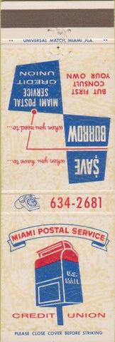 Matchbook Cover - Miami Postal Service Credit Union FL USPS