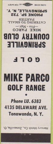 Matchbook Cover - Springville Country club NY Mike Parco Golf Tonawanda NY
