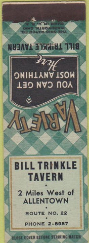 Matchbook Cover - Bill Trinkle Tavern Allentown PA
