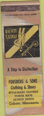 Matchbook Cover - Forsberg Sons Clothing Cokato MN Arrow POOR