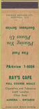 Matchbook Cover - Ray's Cafe Aurora ON
