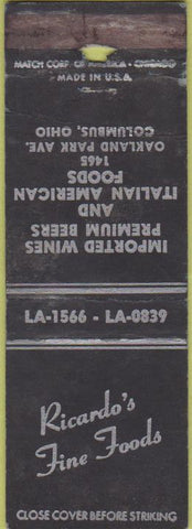 Matchbook Cover - Ricardo's Fine Foods Columbus OH WORN
