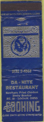 Matchbook Cover - Da Nite Restaurant Logan OH POOR