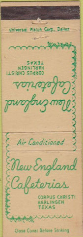 Matchbook Cover - New England Cafeterias Corpus Christi Harlingen TX