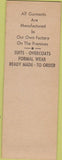Matchbook Cover - Jain Sax Clthing men's New York City SAMPLE