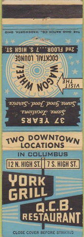 Matchbook Cover - York Grill QCB Restaurant Columbus OH