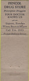 Matchbook Cover - Pencol Drug Store Sealy Mattresses Denver CO Colfax