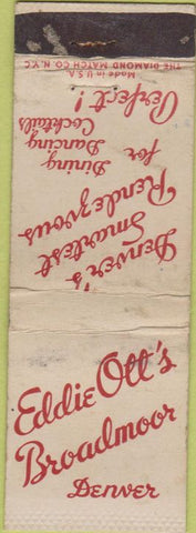Matchbook Cover - Eddie Ott's Broadmoor Denver CO WORN