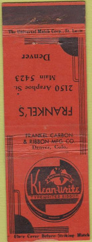 Matchbook Cover - Franke's Denver CO Typewriter Ribbon WORN