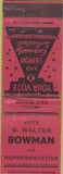 Matchbook Cover - G Walter Bowman for Representative