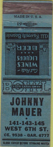 Matchbook Cover - John Mauer Bowling liquors