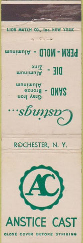 Matchbook Cover - Anstice Cast Sand Die Rochester NY