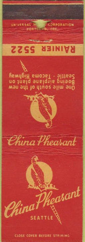 Matchbook Cover - China Pheasant Seattle WA