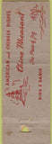 Matchbook Cover - China Pheasant Seattle WA