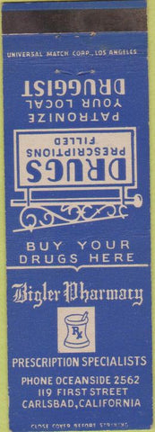 Matchbook Cover - Bigler Pharmacy Carlsbad CA