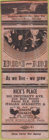 Matchbook Cover - Nick's Place St Paul MN? POOR
