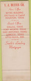 Matchbook Cover - TJ Bettes Co Mortgages Houston TX SAMPLE