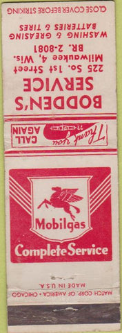 Matchbook Cover - Mobil oil gas Bodden's Milwaukee WI WEAR