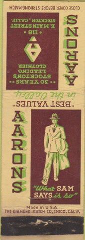 Matchbook Cover - Aarons Clothes Stockton CA