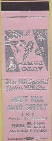 Matchbook Cover - Government Hill Auto Supply Anchorage AK lavender