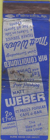 Matchbook Cover - Matt Weber Ticker Service Cafe ST Paul MN WORN