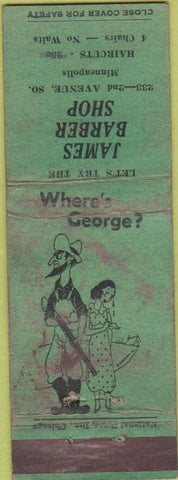 Matchbook Cover - James Barber Shop Minneapolis MN hillbilly POOR