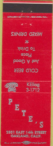 Matchbook Cover - Pete's Bar Oakland CA red