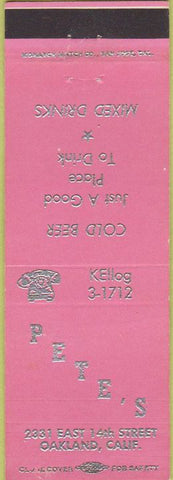 Matchbook Cover - Pete's Bar Oakland CA pink