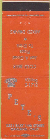 Matchbook Cover - Pete's Bar Oakland CA orange